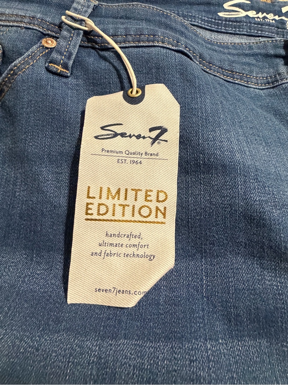 Seven7 Dark Blue Cropped Jeans with Pink & Light Blue Floral Embroidery - Picture 5 of 9
